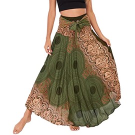 PNKJ Women Bohemian Mandala Floral Print Rayon Hippie Maxi Skirt Boho Summer Beach Dress