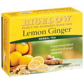Bigelow Lemon Ginger, 80 Count Box (Pack of 1) Caffeine Free Herbal Tea , 80 Tea Bags Total