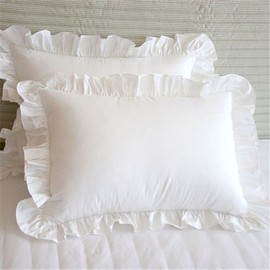 Precious Star Linen Pillow Sham Set of 2 Pillow Cover Sham Solid Design 625 Thread Count Natural Cotton, Hypoallergenic (Edge Ruffle White, Queen/Full (20'' x 30''))