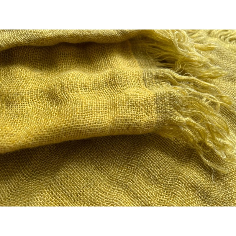 JOWOLLINA Doubleface Plaid Bed Throw Linen Stonewashed (Mustard Yellow, 135