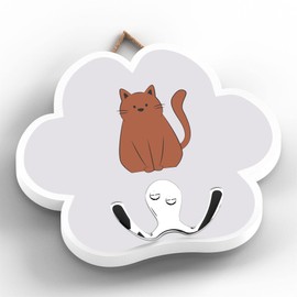 Global Designs CAT PET THEMED HOME DECORATIONS PAWPRINT HOOK WOODEN PLAQUE