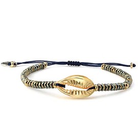 KELITCH New Beach Seashell Friendship Bracelets Bohemian Lips Kiss Gold Shell Cowry Beaded Bracelets Adjustable Bracelets (Gold Green)