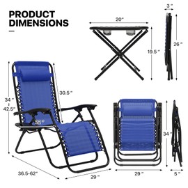 MoNiBloom Oversized Lounge Beach Chairs for Outside, 29" XL Zero Gravity Camping Chairs with Side Table, Pillow and Tray, 330lbs Capacity, Blue