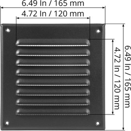 ECOPRO VENT Square Ventilation Grille / 5" x 5" Inch Inside Measurement/Black Metal Air Vent Louver - Inside/Outside use / 6.5" x 6.5" Inch Outer Measurement