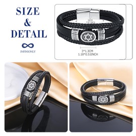 INFINIONLY Mens Teenagers Multi-Layer Black Leather Braided Bracelet Fashion Stainless Steel Bracelet with Silver Star for Boys