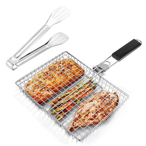 Grill Baskets, barbecue tray, outdoor basket grill with removable handles,