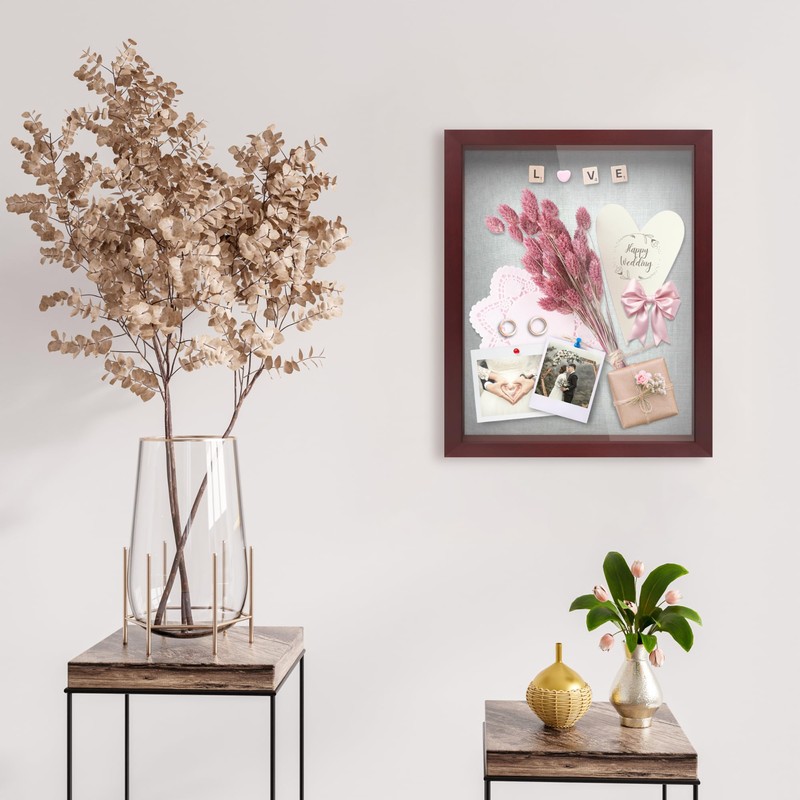 ILOT 12"x16" Solid Wood Mahogany Display Shadow Box Frame -