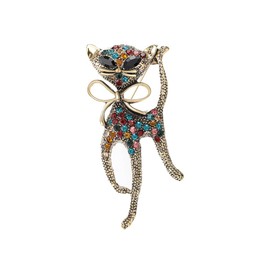 Cute Cat Rhinestones Brooch Pin for Women Men Girls Fashion Cute Sparkly Crystals Animal Pet Lovers Brooches Lapel Pins Suit Dress Accessories Hat Bag Christmas Birthday Party Jewelry Gift Daughter Her 55mm (Colorful CZ)
