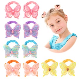 Jeffdad Baby Hair Ties for Girls, 10pcs Soft Seamless Bows and Flowers Toddler Elastic Hair Bands Ponytail Holder for Baby Girls Infants Kids Hair No Damage Accessories(Butterfly)