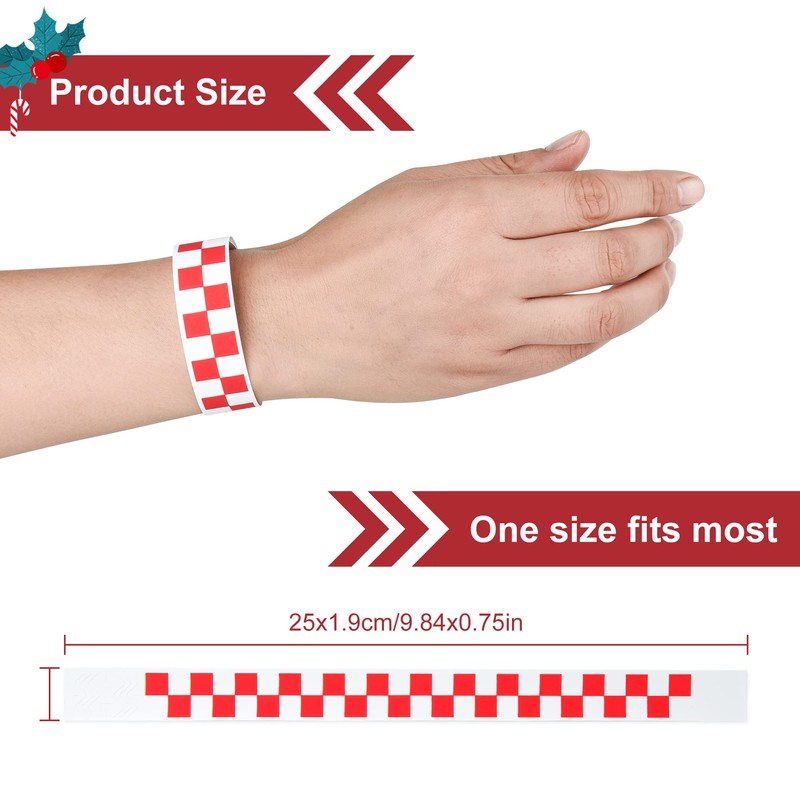 600 Pcs Red Checkered Paper Wristbands Checks Wrist Bands for