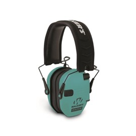 Walker's Razor Slim Electronic Ear Muff (Light Teal) Bundle with Shooting Glasses and Hard Case (3 Items)