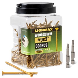 LIONMAX Deck Screws 3 Inch, Wood Screws #9 x 3", 300 PCS, Rust Resistant, Exterior Epoxy Coated, Outdoor Decking Screws, Torx/Star Drive Head Deck Screw, T25 Star Bit Included, Tan