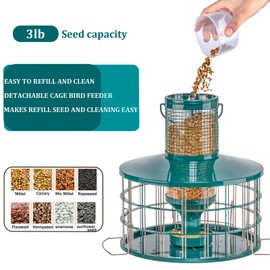 Upgraded Caged Bird Feeders Squirrel-Proof, Flexible Adjustment of Grille Size, 3 Lbs Seed Capacity, DIY Starling-Proof Caged Tube Hanging Wild Bird Feeder, Attract Small Birds(Deep Green)