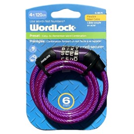 Wordlock 4 ft' 6mm WordLock. Flexible Steel Cable. Use Words Not Numbers. (1 Pack)