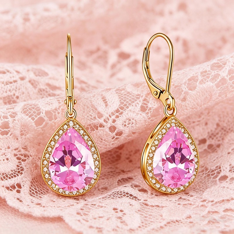 Solighter Red Teardrop Dangle Earrings for Women, Gold Plated Pear