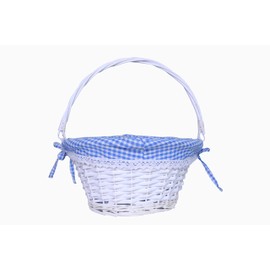 Oypeip Easter Basket Gift Basket Oval Willow Round Wicker Storage Basket With One Drop Down Handle Easter Baskets for Kids Fabric Cotton Linen For Office, Bedroom, Closet, Toys