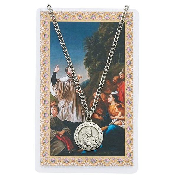St. Francis Xavier 3/4-inch Pewter Medal Pendant with Prayer Card