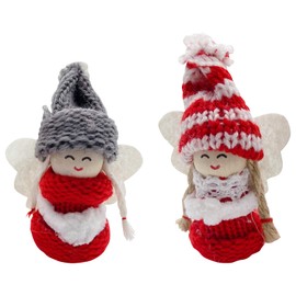 2Pcs Christmas Felt Decorations Cute Felt Doll Angel Small Christmas Tree Hanging Ornaments for Xmas Winter Party Decorations (Red-A)