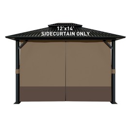 Aoodor 12x14 ft Outdoor Gazebo Curtains, 4 Panels Waterproof Privacy Sidewall Replacement with Zipper for Patio Pergola and Canopy, Brown and Coffee