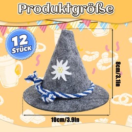 Dandin Pack of 12 Oktoberfest Hat Decoration, Mini Costume Hat, Cord, Small Felt Hat, Oktoberfest Decoration, Table Decoration, Bavarian Decoration, Decoration Oktoberfest Party, Confetti Decoration