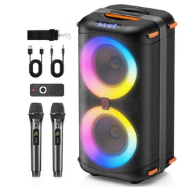 Karaoke Machine with 2 Wireless Microphones, Portable Bluetooth Karaoke Speaker for Adults, Big Party PA System with Dicso Lights & Dual 6.5" Stage Subwoofers for Home Outdoor, Ideal Gifts for All