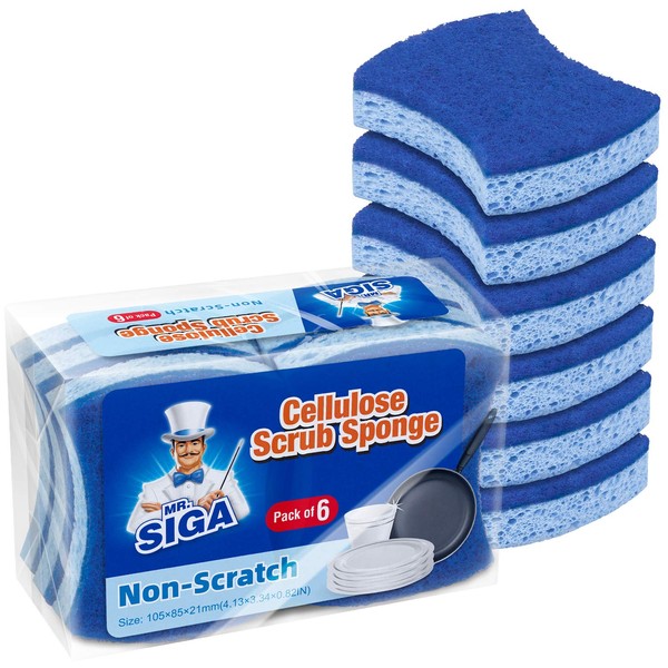 MR.SIGA MR.SIGA Non-Scratch Cellulose Scrub Sponge, Dual-Sided Dishwashing Sponge for
