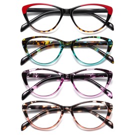 SOCTICK Cat Eye Reading Glasses for Women Blue Light Blocking,Readers for Women 0.5 with Comfort Spring Hinges,Fashion Designer Ladies Eyeglasses(4 pack)