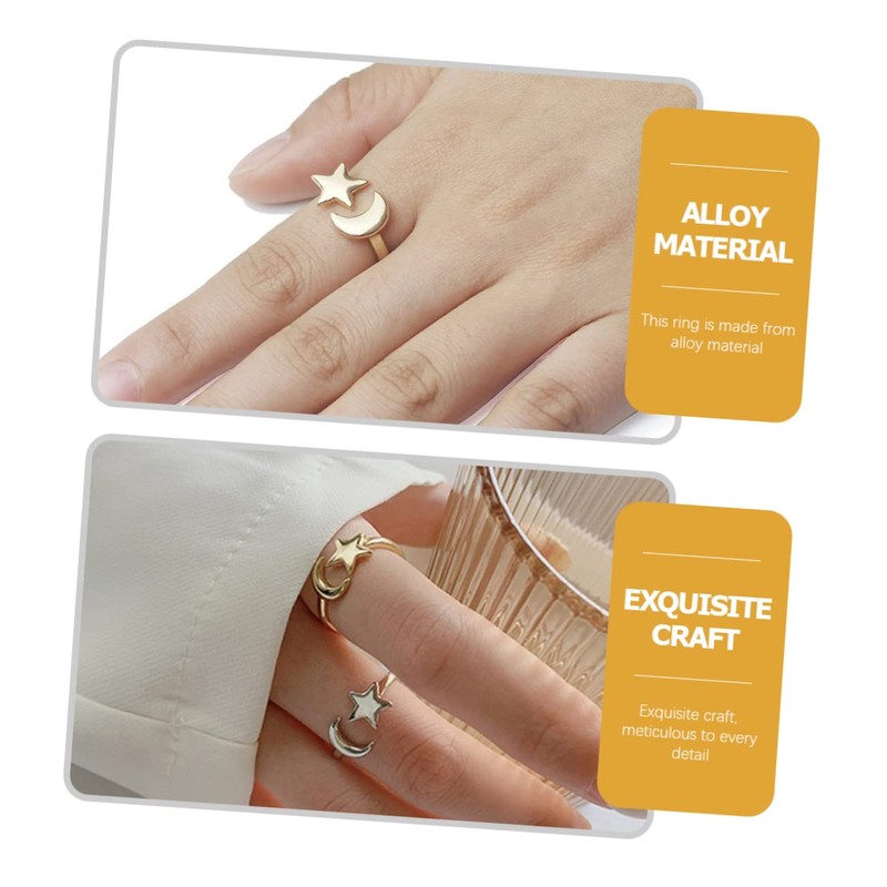 FOMIYES Open Ring Aesthetic Star Moon Ring for Women Statement