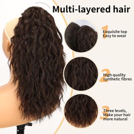 ORSUNCER Claw Clip Ponytail Extension 18" Curly Wavy Pony Tails Hair Extensions Layered Fluffy Clip on Hairpieces for Women Synthetic Pony Dark Brown