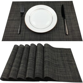 WAZAIGUR - Manteles individuales de vinilo entrelazados fáciles de limpiar, duraderos, antideslizantes, resistentes al calor, manteles individuales para mesa de cocina, juego de 6 unidades, color gris