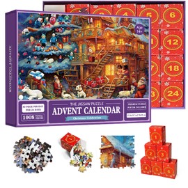 Puzzle Advent Calendar 2024, 1008 Pieces Puzzles, 24 Day Puzzles for Countdown to Christmas, Christmas Puzzles, Christmas Gift for Boys, Girls, Home Decoration, 70 x 50 cm (Blue)