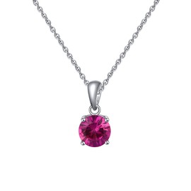 Bellitia Jewelry Birthstone Necklace Women's Pendant in 925 Sterling Silver, Gemstone Jewellery Gift for Mother, Women, Girls, Emerald, Amethyst, Ruby, Sapphire, etc., Sterling Silver, Ruby