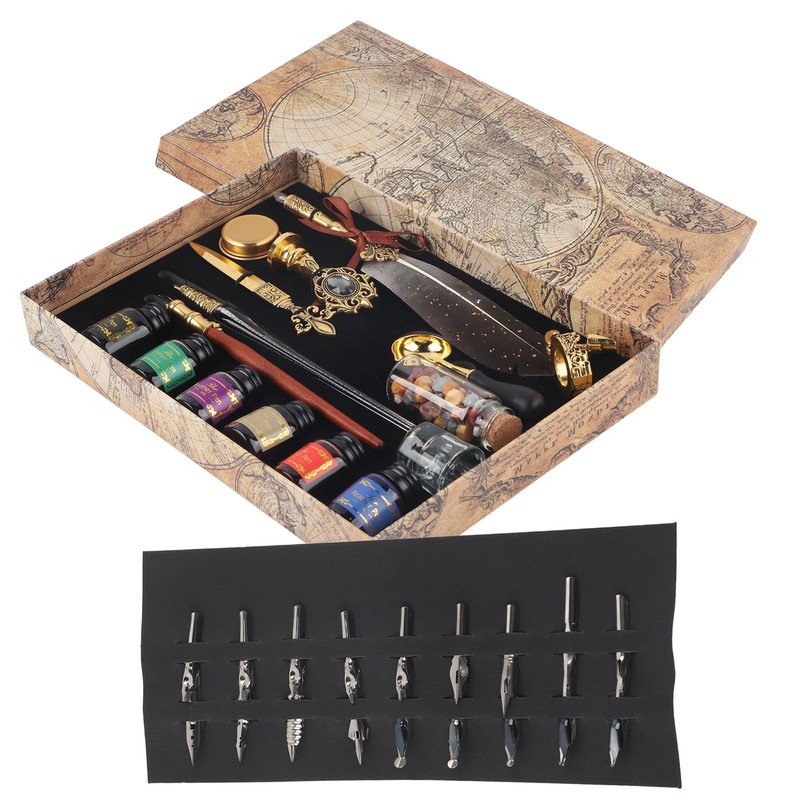 Feather Pen Set European Style British Retro Lacquer Stamp Dipped