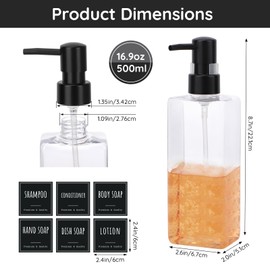 Segbeauty Plastic Soap Dispenser, Pack of 8, 500 ml Soap Dispenser, Transparent, Shampoo Dispenser for Shower, Hand Soap Dispenser with Labels, Dish Soap Dispenser for Kitchen