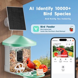 Happybuy Smart Bird Feeder with Camera, 2K HD AI IDs 10,000 + Birds. Solar - Powered, Auto Capture & Notify. Great for Outdoor Birding, Ideal Gift for Lovers. Green.