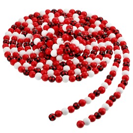 Christmas Mixed Red and White Buffalo Plaid Bead Garland Wooden Round Beads Garland Xmas Wood Bead Garland Decor Christmas Tree Bead Decoration for Christmas Holiday Party Decoration, 16 Feet