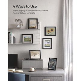 SONGMICS Picture Frames, Set of 3 Floating Photo Frames for 4 x 6, 5 x 7, 6 x 8 Inch Pictures, with Double Glass, for Tabletop Display or Wall Hanging, MDF, Black RPF357B01