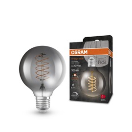 OSRAM Vintage 1906 LED Lamp with Smoke Tint, 7.8 W, 360 lm, Ball Shape with 80 mm Diameter & E27 Base, Warm White Light Colour, Spiral Filament, Dimmable, Up to 15,000 Hours Life