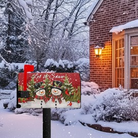 Christma Snowman Trees Mailbox Covers Magnetic Winter Xmas Cardinals Mailbox Cover Standard Size 21 x 18 Inch Winter Snowflake Mail Box Wraps for Farmhouse Garden Yard Decor