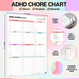 ADHD Chore Chart for Adults & Teens | Double-Sided A3 Cleaning & Routine Planner | Daily, Weekly, Monthly Task Tracker with Rewards | Colourful & Black & White Designs | Habit & Productivity Poster