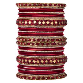 Aheli Ethnic Colorful Metal Bangles Chudha Set Stone Studded Bangle Set Indian Wedding Wear Fashion Jewelry for Women & Girls