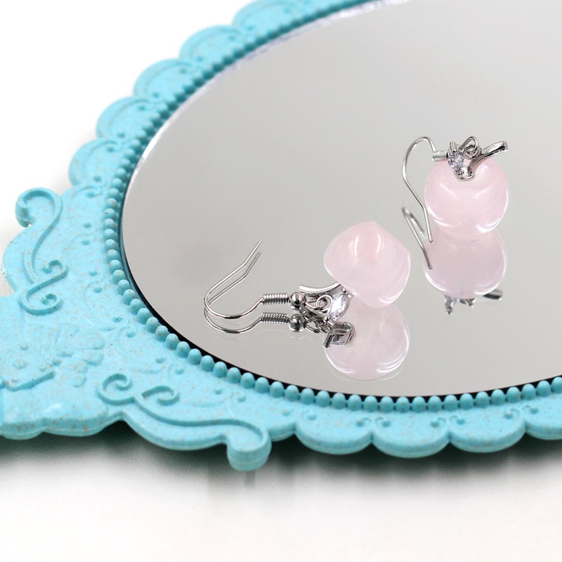 JunyiDIY Apple Pendant Earrings for Women | Pink Rose Quartz