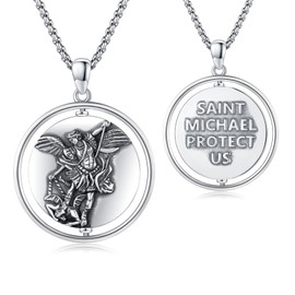 CRWENG Medalla de San Miguel Arcangel 925 Sterling Silver Saint Michael Pendant Amulet Necklace Archangel Miracle Medal Protect Us Religious Jewelry Gifts for Men Women, One size, Sterling Silver, No