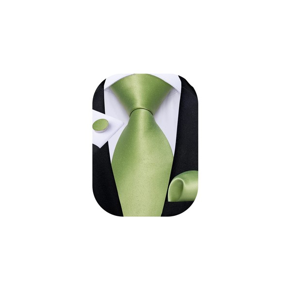 DiBanGu Light Green Ties for Men Silk Solid Color Necktie