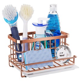 HapiRm Multifunctional Kitchen Sink Organizer, Large Sink Caddy with Drain Tray, SUS304 Stainless Steel Rustproof Sponge Holder for Kitchen Sink for Countertop - Rose Gold