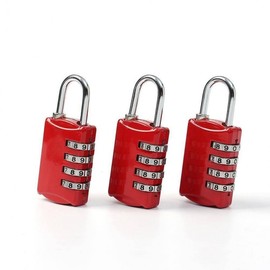 Anti-Theft Red 4-Digit Combination Padlock (A) - 3-Piece Set Safety Products