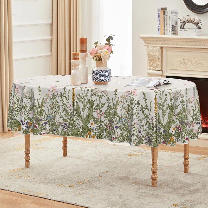 Horaldaily Spring Summer Tablecloth 60x84 Inch Oval, Wild Flowers Floral