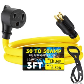 Tellegloww 3ft 30Amp to 50Amp Welder Adapter Cord, Compatible with NEMA L5-30P Male to 6-50R Female Locking 3 Prong to 3 Prong Welder Power Adapter, STW 10 AWG/3C, 30 Amp 250V 7500 Watt ETL Listed