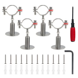 Kodilin 4PCS 304 Stainless Steel Wall Mount Ceiling Mount Pipe Supports,Suitable for OD Pipe 1-1/4"(38-40mm),Adjustable Height 50-100mm,Adjustable Pipe Strap Clamp with Screws