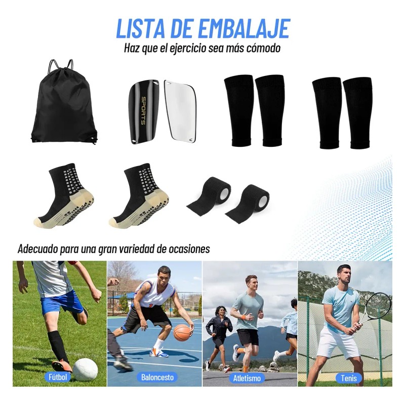 7 Calceta Antideslizantes Fútbol Y Manga Media Y Espinillera